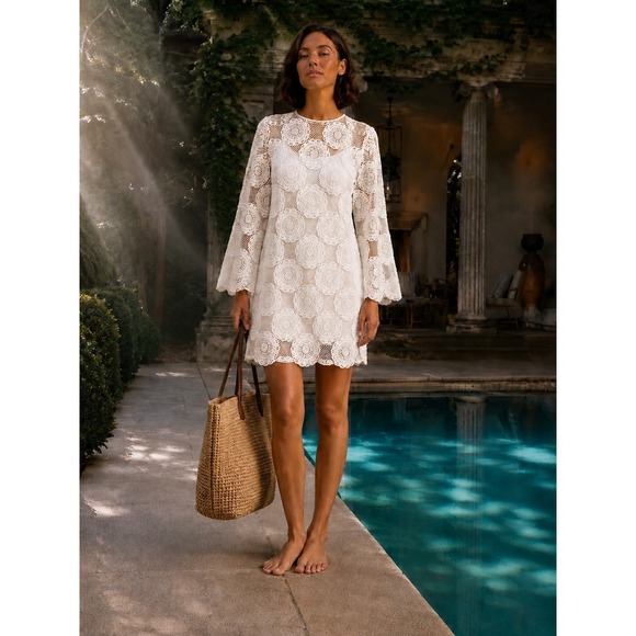 Zimmermann Dresses & Skirts - Zimmermann Junie Ivory Crochet Lace Tunic Mini Dress Resort 3/L/10 Bridal Boho